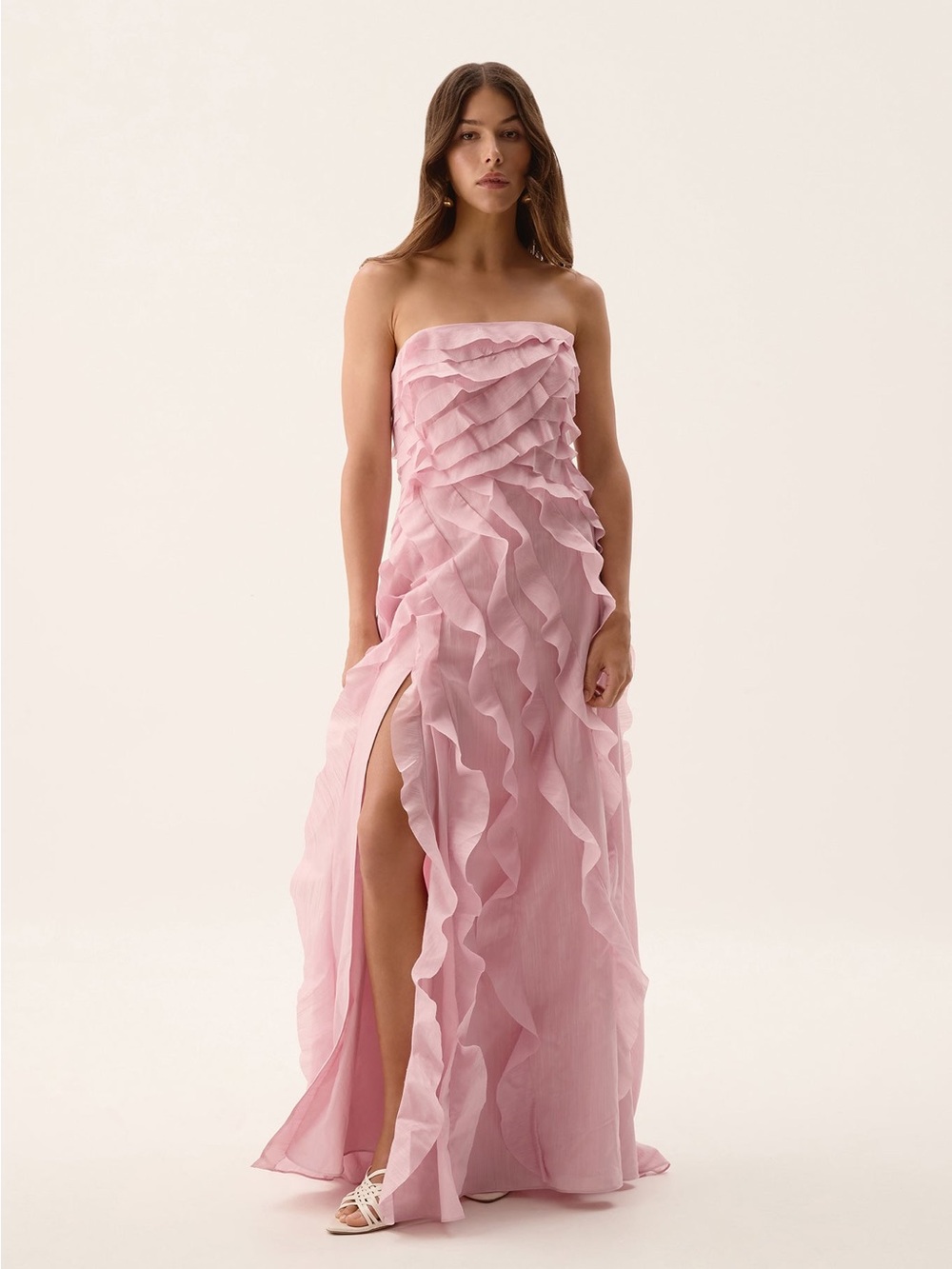 Aje Allaire Strapless Ruffle Maxi Dress in Light Pink